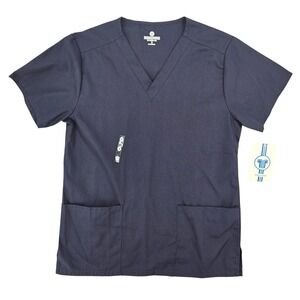 Fundamentals New SMALL Scrub Top Ladies Navy Blue V-Neck Medical Uniform